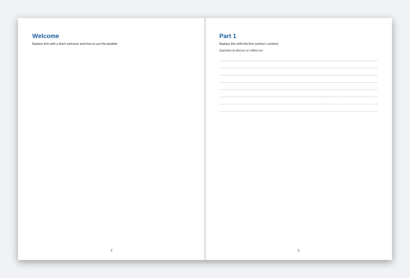 Preview of an open 8.5 x 11 booklet made from our Word template